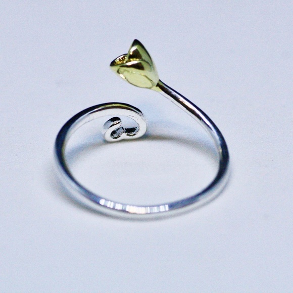 Adjustable Size Two Tone Heart Rose Flower Ring Sterling Silver 925 - Picture 5 of 7